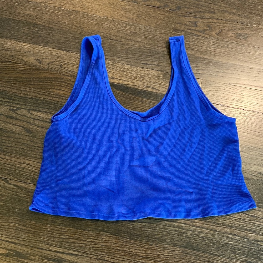Set Active Blue Ribbed Tank XL EUC Cropped